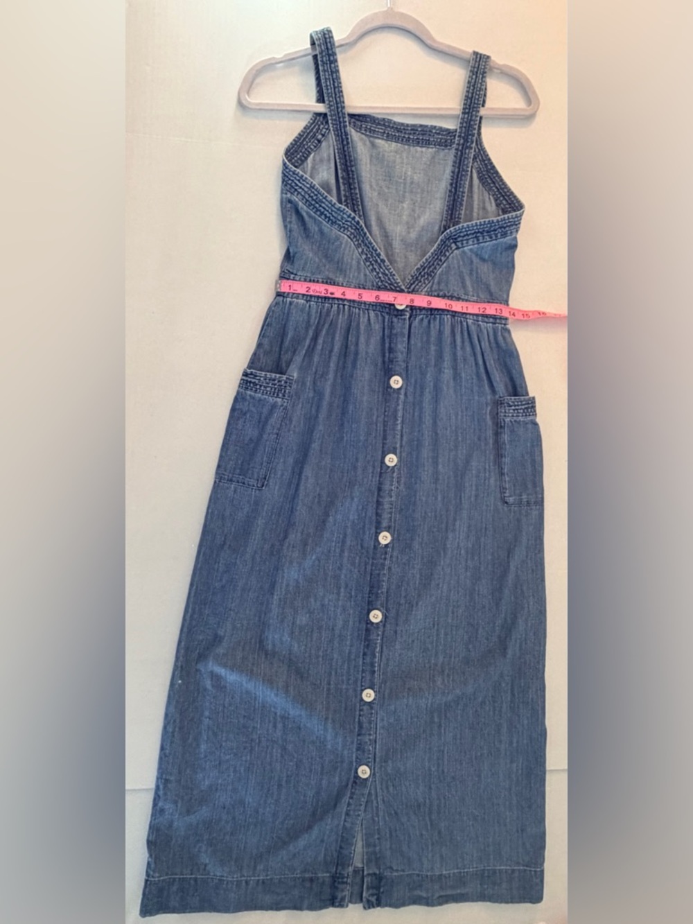 Madewell Strappy Blue Denim Apron Cross-Back Button-Down Midi Dress Size 4T - Picture 5 of 13